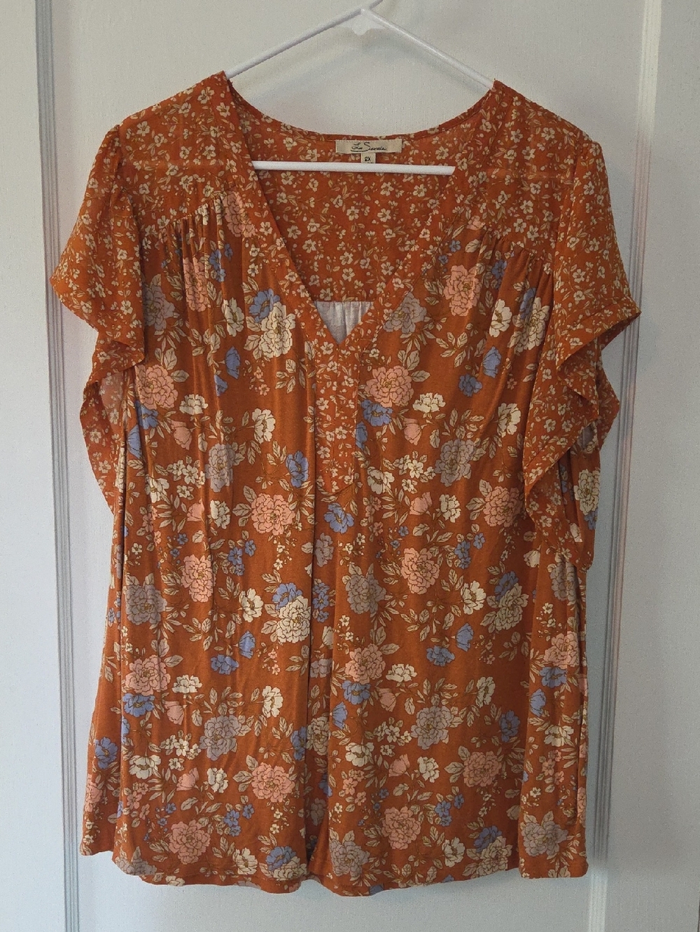 Flutter Sleeve Floral Blouse in Rust by Unknown